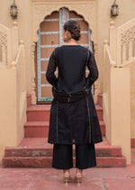 Thumbnail for Juniper Man Made Fiber Black Embroidered Kurta Pant And Dupatta Set With Zari Work And Sequin
