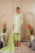 Thumbnail for Juniper Sage Green Kurta Set With Subtle Thread Embroidery - Distacart