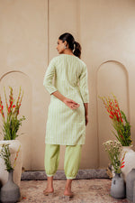 Thumbnail for Juniper Sage Green Kurta Set With Subtle Thread Embroidery - Distacart