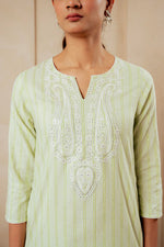 Thumbnail for Juniper Sage Green Kurta Set With Subtle Thread Embroidery - Distacart