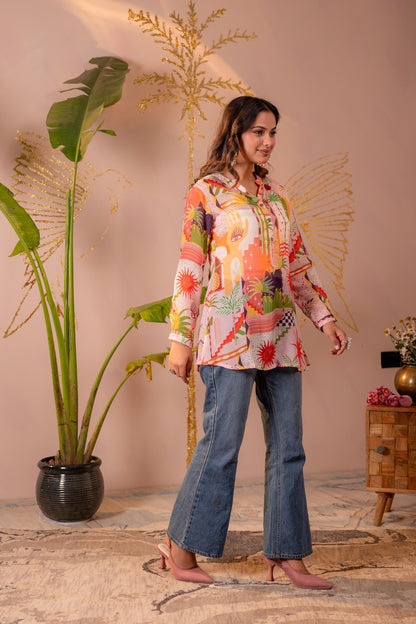 Juniper Abstract Printed Contemporary Tunic Top - Distacart