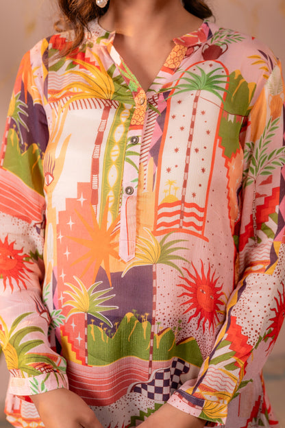 Juniper Abstract Printed Contemporary Tunic Top - Distacart