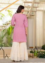 Thumbnail for Juniper Pastel Pink Embroidered Kurta Set With Ivory Sharara And Dupatta - Distacart