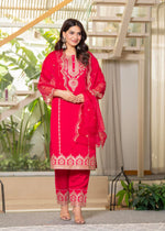 Thumbnail for Juniper Viscose Fuchsia Embroidered Kurta Pant And Dupatta Set With Zari Work And Sequin