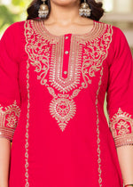 Thumbnail for Juniper Viscose Fuchsia Embroidered Kurta Pant And Dupatta Set With Zari Work And Sequin