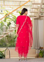 Thumbnail for Juniper Viscose Fuchsia Embroidered Kurta Pant And Dupatta Set With Zari Work And Sequin