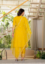 Thumbnail for Juniper Viscose Mustard Embroidered Kurta Pant And Dupatta Set With Zari Work And Sequin