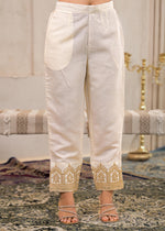 Thumbnail for Juniper Viscose Off White Embroidered Kurta Pant And Dupatta Set With Zari Work And Sequin