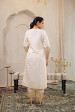 Thumbnail for Juniper Viscose Off White Embroidered Kurta Pant And Dupatta Set With Zari Work And Sequin