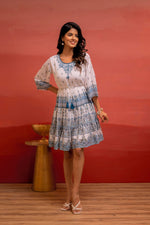 Thumbnail for Juniper White Floral Printed Man-Made Fiber Short Dress With Thread Work, Sequence, And Slip-On Style