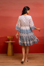 Thumbnail for Juniper White Floral Printed Man-Made Fiber Short Dress With Thread Work, Sequence, And Slip-On Style