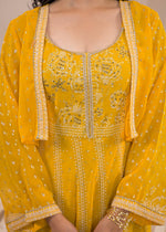 Thumbnail for Juniper Mustard Ethnic Motifs Printed Man Made Fiber Tiered Long Dress