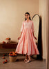 Juniper Peach Solid Panelled Long Dress With Thread Work - Distacart