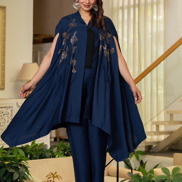 Juniper Navy Embellished Kaftan & Pant Co-Ord Set With Sequins And Beads