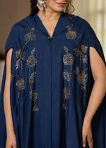 Thumbnail for Juniper Navy Embellished Kaftan & Pant Co-Ord Set With Sequins And Beads