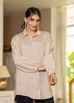 Thumbnail for Juniper Ivory Solid Viscose Shirt With Beads And Sequence Work