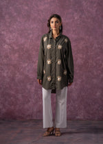 Thumbnail for Juniper Olive Green Embellished Shirt Tunic With Beaded Eye Motifs - Distacart