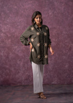 Thumbnail for Juniper Olive Green Embellished Shirt Tunic With Beaded Eye Motifs - Distacart