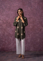 Thumbnail for Juniper Olive Green Embellished Shirt Tunic With Beaded Eye Motifs - Distacart
