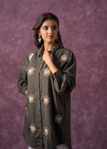 Thumbnail for Juniper Olive Green Embellished Shirt Tunic With Beaded Eye Motifs - Distacart
