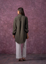 Thumbnail for Juniper Olive Green Embellished Shirt Tunic With Beaded Eye Motifs - Distacart