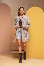 Thumbnail for Juniper Grey Solid Viscose Shirt With Beads Work