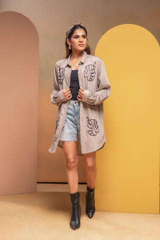 Juniper Grey Solid Viscose Shirt With Beads Work