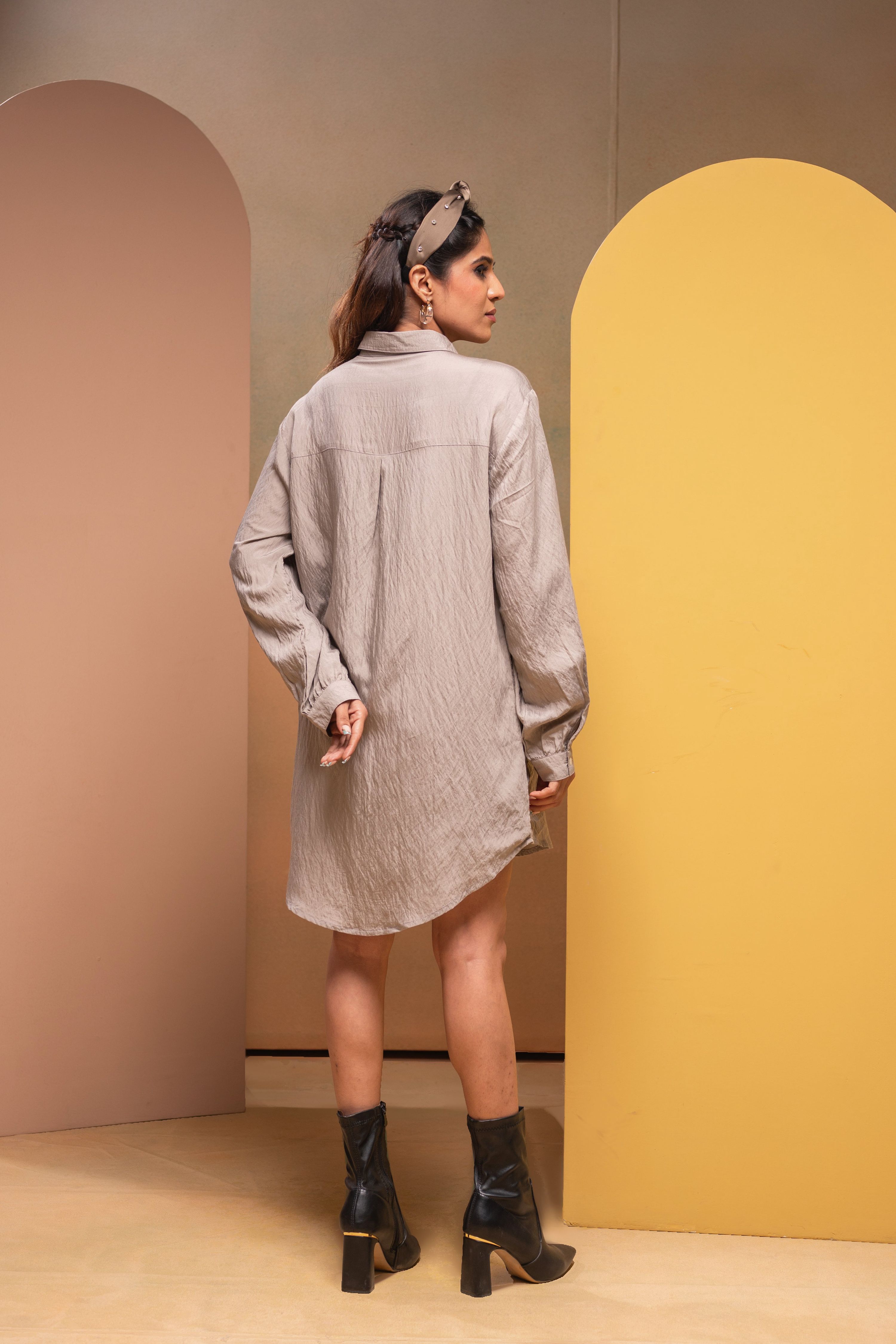 Juniper Grey Solid Viscose Shirt With Beads Work