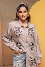 Thumbnail for Juniper Grey Solid Viscose Shirt With Beads Work