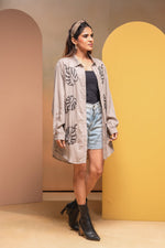 Thumbnail for Juniper Grey Solid Viscose Shirt With Beads Work