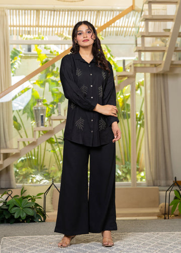 Juniper Black Solid Viscose Shirt With Beads Work - Distacart