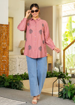 Thumbnail for Juniper Dusty Pink Solid Viscose Shirt With Beads Work