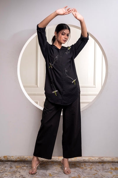 Juniper Black Solid Viscose Shirt With Beads Work