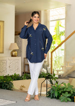 Thumbnail for Juniper Navy Solid Viscose Shirt With Beads Work