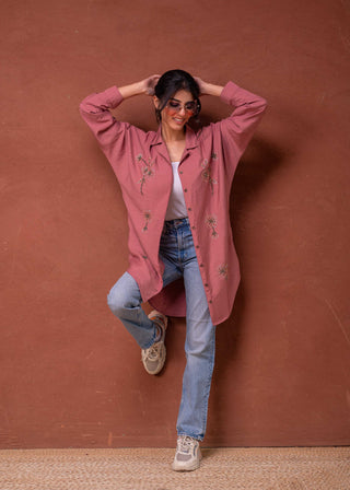 Juniper Viscose Dusty Pink Embellished Shirt With Sequin & Bead Details