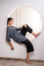 Thumbnail for Juniper Viscose Grey Embellished Shirt With Sequin & Bead Details