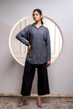 Thumbnail for Juniper Viscose Grey Embellished Shirt With Sequin & Bead Details