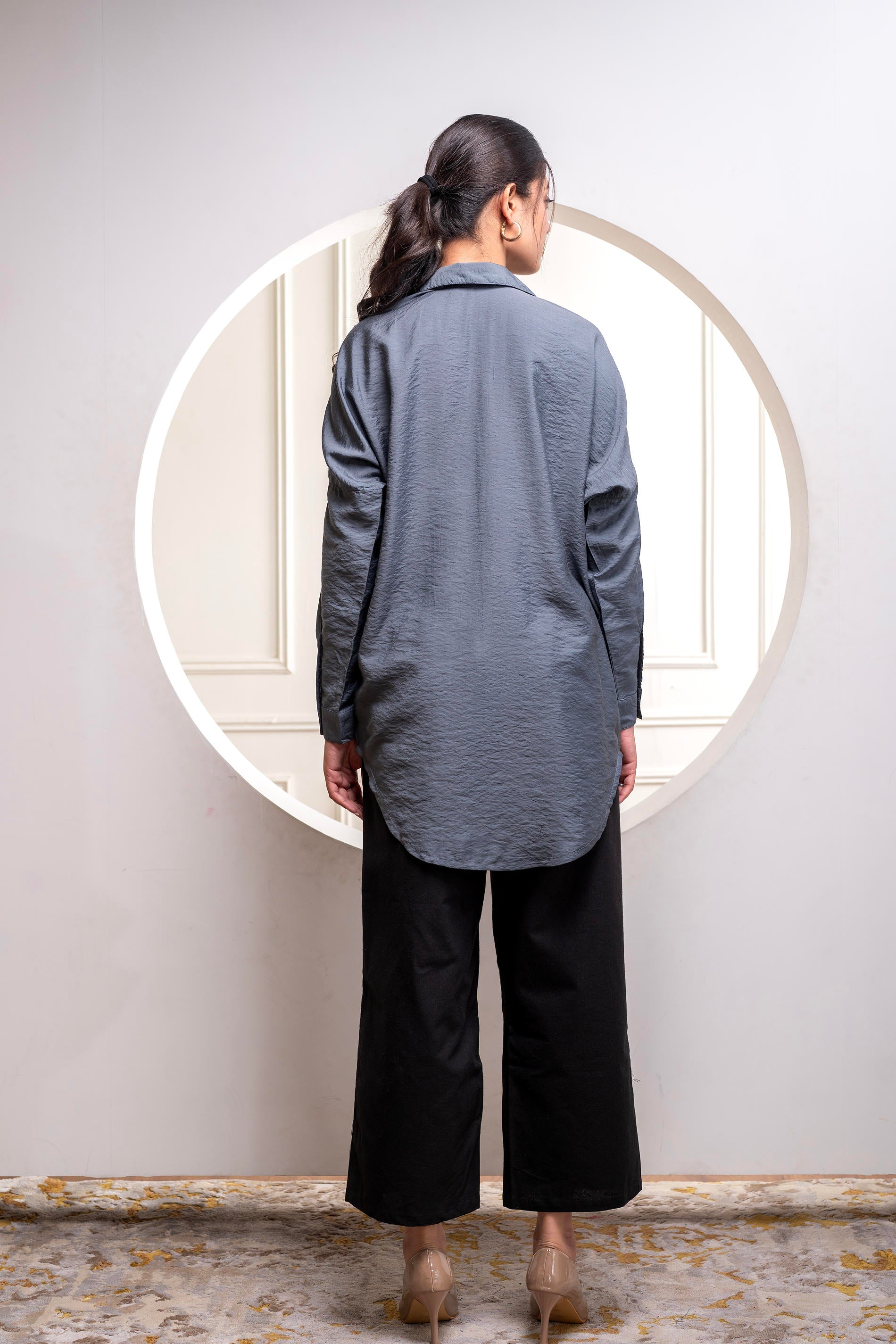 Juniper Viscose Grey Embellished Shirt With Sequin & Bead Details