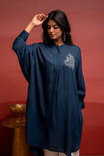 Thumbnail for Juniper Viscose Blue Embellished Shirt With Sequin & Bead Details