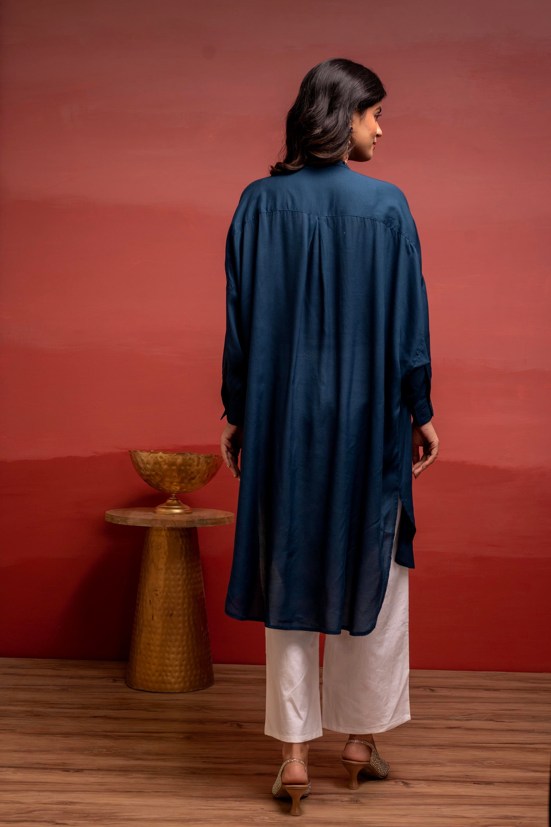 Juniper Viscose Blue Embellished Shirt With Sequin & Bead Details