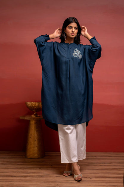 Juniper Viscose Blue Embellished Shirt With Sequin & Bead Details - Distacart