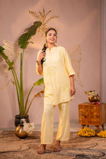 Thumbnail for Juniper Light Yellow Whisper Embroidered Comfort Co-ord - Distacart