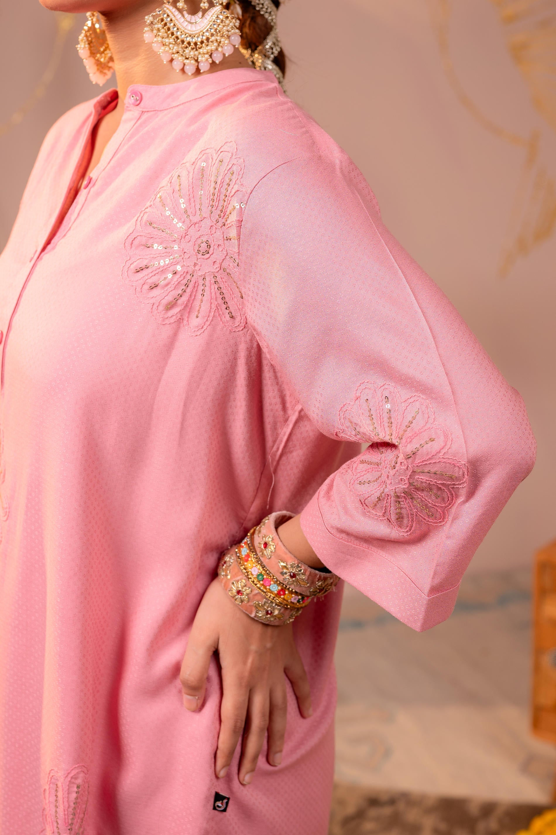 Juniper Pink Whisper Embroidered Comfort Co-ord - Distacart