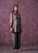 Thumbnail for Juniper Viscose Grey Embellished Tunic And Pant Co-Ord Set With Bead Details