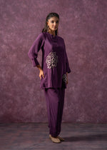 Thumbnail for Juniper Viscose Purple Embellished Tunic And Pant Co-Ord Set With Bead Details