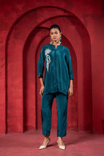 Thumbnail for Juniper Teal Embellished Viscose Co-Ord Set With Bead Detailing