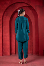 Thumbnail for Juniper Teal Embellished Viscose Co-Ord Set With Bead Detailing