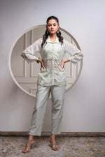 Thumbnail for Juniper Mintgreen Solid Viscose Shirt, Cami And Pant Co-Ord Set With Sequence And Zari Work - Distacart