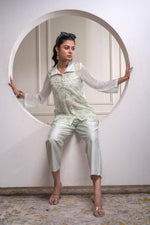 Thumbnail for Juniper Mintgreen Solid Viscose Shirt, Cami And Pant Co-Ord Set With Sequence And Zari Work - Distacart