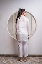 Thumbnail for Juniper Viscose Off White Embroidered Shirt, Cami & Pant Co-Ord Set With Zari Work